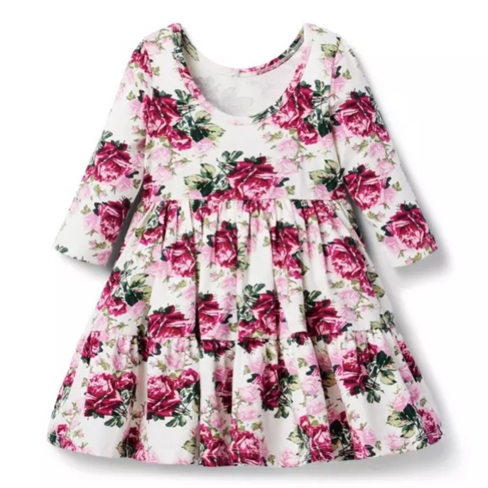 Brand New Janie & Jack Toddler Girl Pink & White Floral 3/4 Sleeve Dress, 3, NWT - Picture 2 of 5